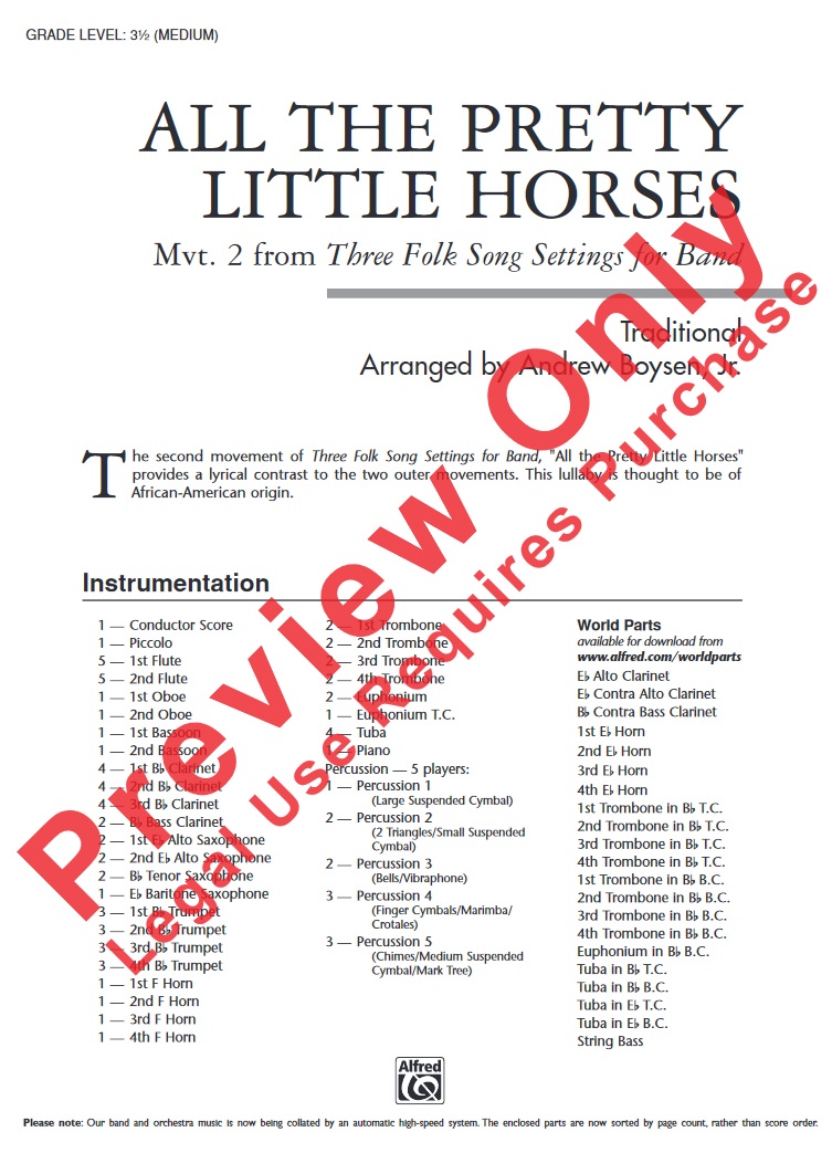 All the Pretty Little Horses (Mvt. 2 from 'Three Folk Songs' ) - click here