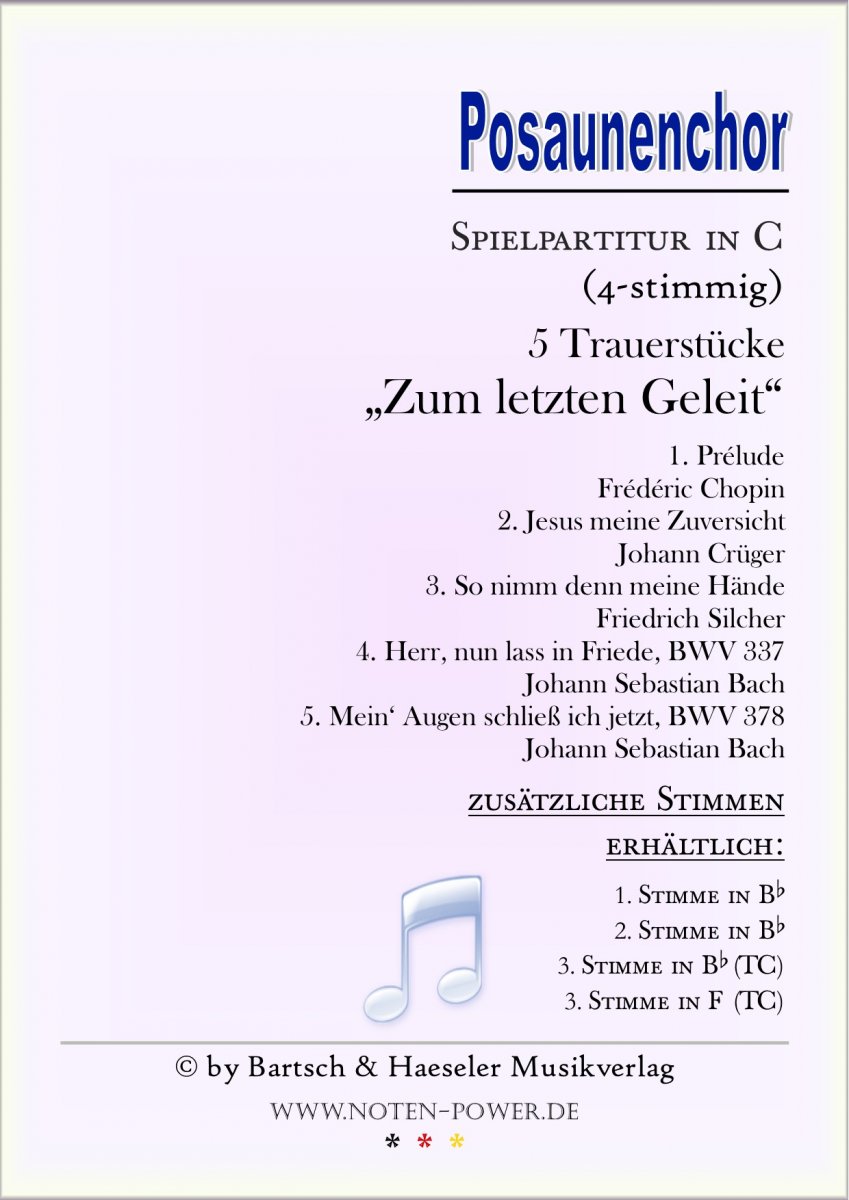 5 Trauerquartette „Zum letzten Geleit“ (Fünf) - click here 5 Trauerquartette „Zum letzten Geleit“ (Fünf) - click here